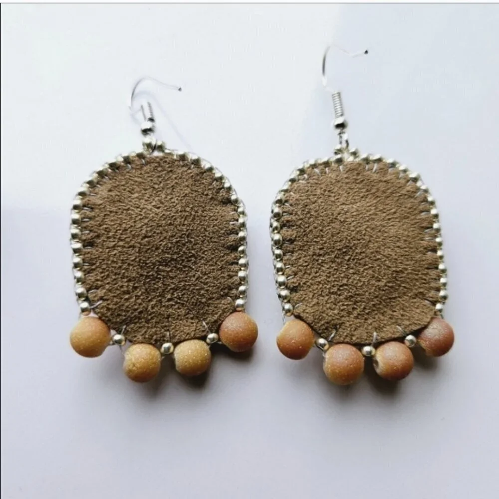 2/$27 | Orange + White Beaded Bohemian Indigenous Hoop Earrings | Handmade - Picture 6 of 7